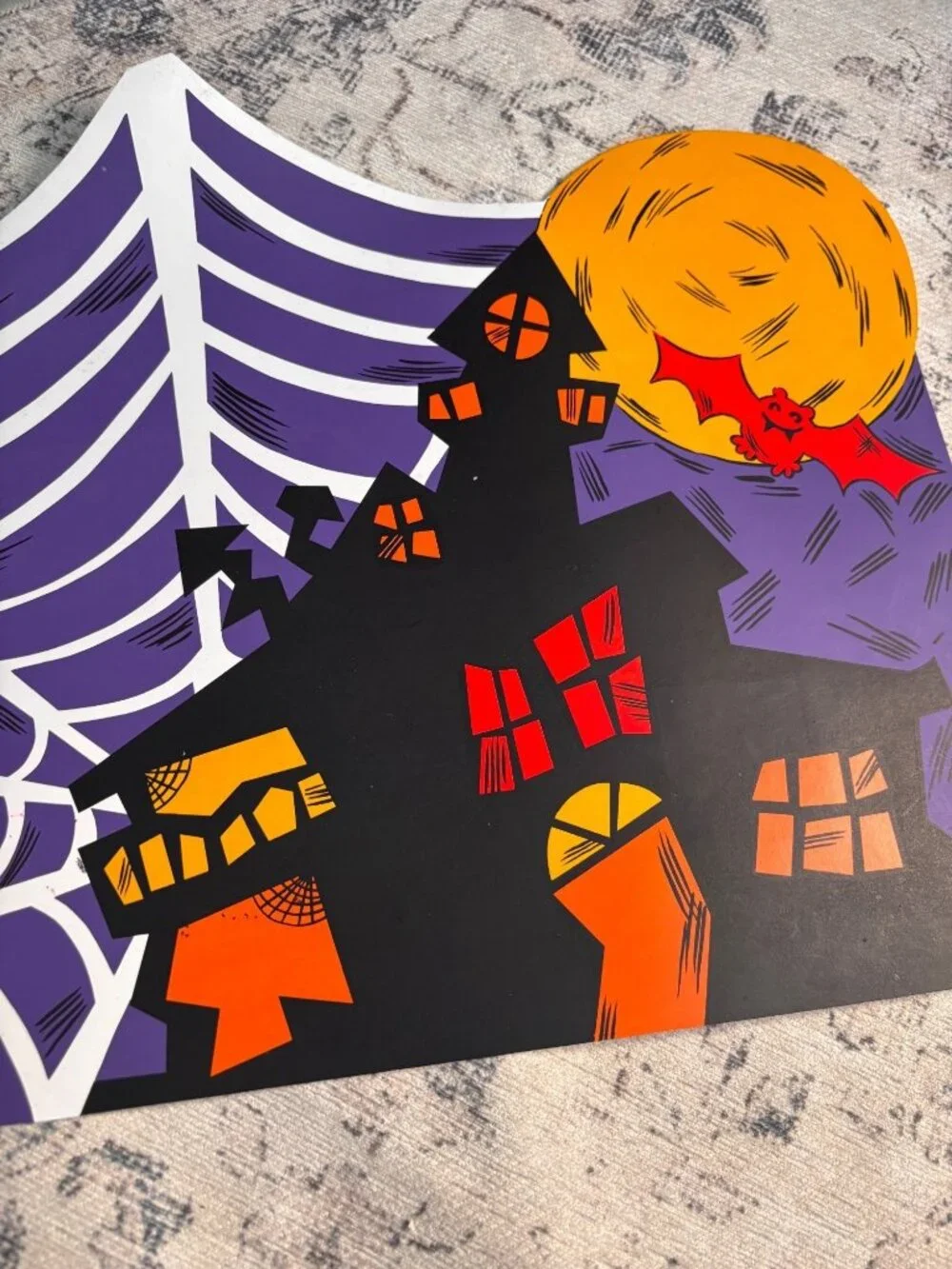 Haunted Halloween Spiderweb Vinyl Placemat Set With Moon & Bat Design By Bardwil